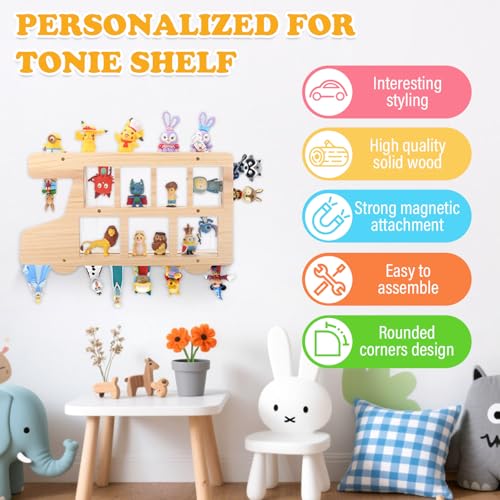 Image of Car for Tonies Box Figures Characters Organizer Storage Shelf Wall Mounted, Bus Wooden Magnetic Floating Shelves for Tonies Characters, Display Collection 15~25 Characters