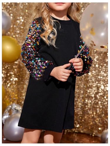SOLY HUX Toddler Girl's Sparkly Sequin Dress Crew Neck Long Sleeve T Shirt Party Short Dresses4