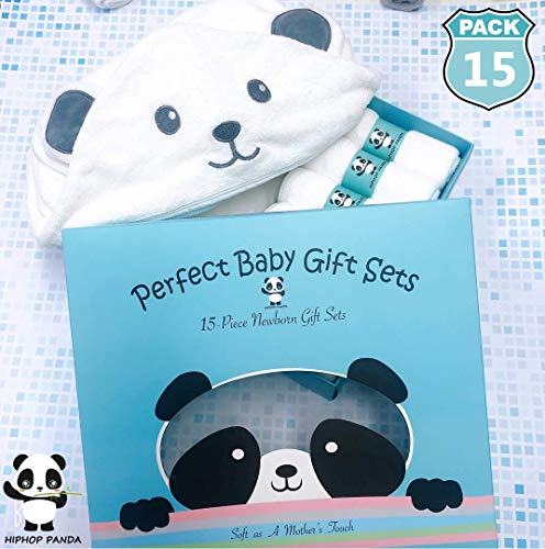 Premium 15 Piece Baby Gift Box Set - Bamboo Baby Bath Towels, Washcloths, Bandana Bibs (Neutral Design) - Baby Registry Search Essentials for Boys and Girls - Thumbnail 2