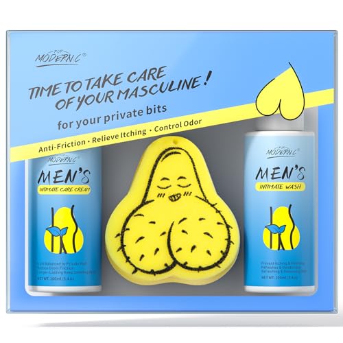 Intimpflegeset für Männer mit Teebaumöl, enthält Intimwaschlotion für Männer, Anti-Scheuercreme, Schwammset, pH-neutral, antimykotisch, geruchshemmend, lustige Geschenke für Männer