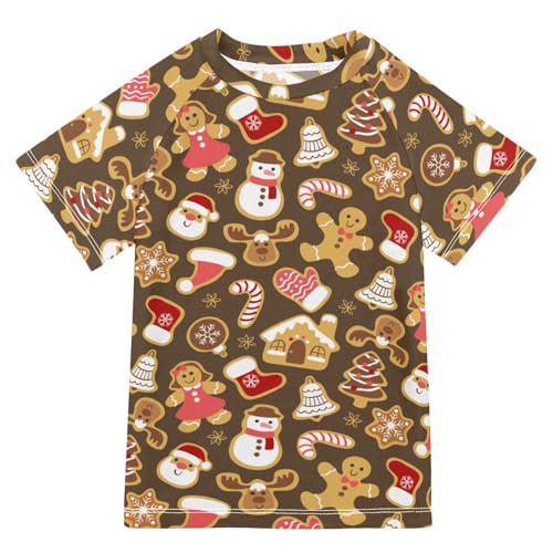 Aflyko Christmas Boys' Swim Shirt Gingerbread Cute Rash Guard Beachwear Sun Protection Fishing Hiking Camping Surfing Swimming Toddler Infant Summer Daily T-Shirt, 4T Multicoloured