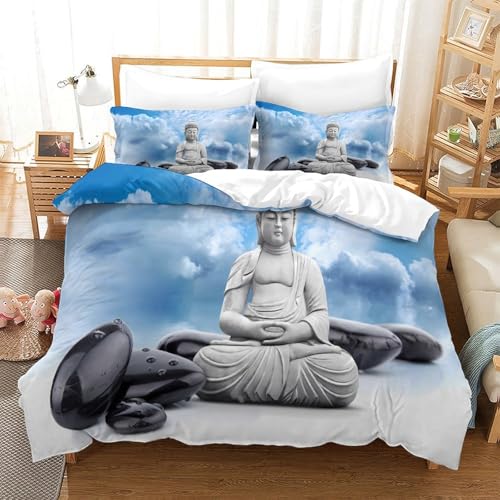 Housse de couette Bouddha 200x200 cm en microfibre douce avec fermeture éclair