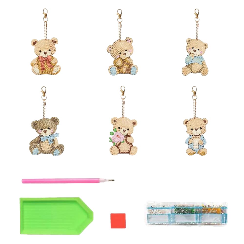 GOODCHI ダイヤモンドアート キーホルダー ペンダント かわいい チャーム 熊 DIY ハンドメイド 手工芸品 バッグ飾り 6個入り