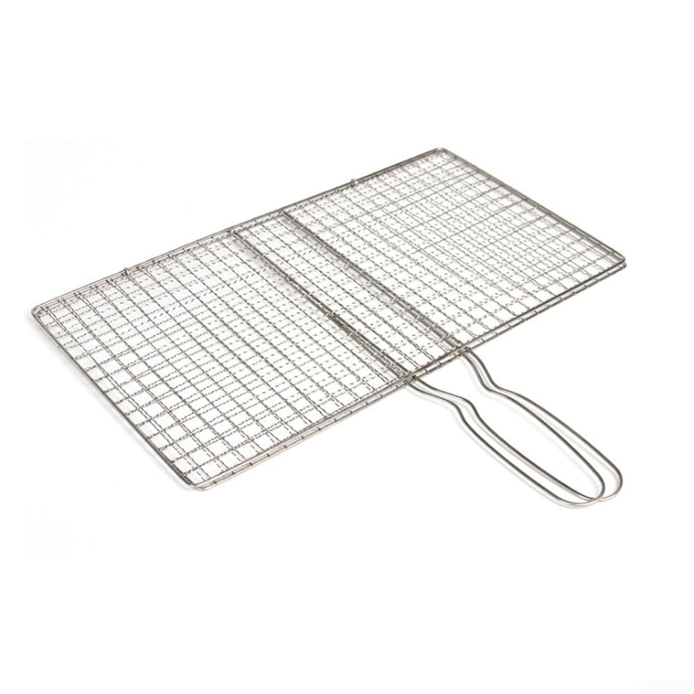 Stainless Steel Barbecue Grilling Basket with Long Handle, Fish and Meat Grill Net for Outdoor Cooking, Rust Resistant BBQ Accessory, Dishwasher Safe, Silver, 24x35cm(Grid 24 * 35cm)