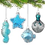 4 Pack Christmas Glass Blown Ornaments Christmas Tree Decorations Sea Animals Hanging Decor Octopus...