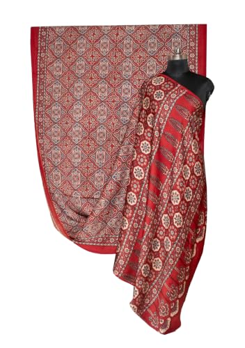 Image of Ethnics of Kutch Womenss Ajrakh Modal Silk Natural Dye Hand Block Print Saree with Blouse Piece - 5.5 Mtr Length