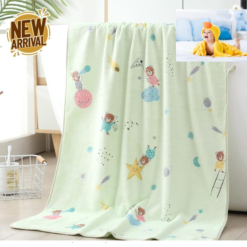 Image of Baby Luxury Coral Fleece Bath Towel for Kids, Ultra Soft, Warm, and Absorbent. Baby Essentials Bath Towels, Cute Unisex Cover for Girls and Boys (1 Count, 1-3 Years)