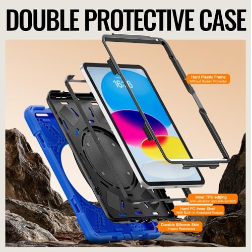 Coque silicone iPad 10e génération protection intégrale bleu avec sangle