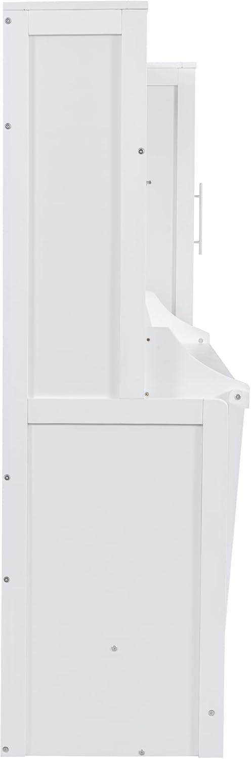 Linique Full Size Murphy Cabinet Storage Wall Bed with Closet and Drawers and Built-in Top Shelf,Hide a Bed on a Wardrobe Space Saving Design,White