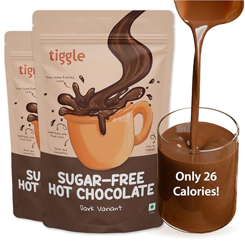 Image of Tiggle Sugar-Free Dark Hot Chocolate Powder Mix | Keto Friendly Hot Chocolate | Thick and Chocolatey | Farm Fresh Cocoa From Tamil Nadu | Sweetened With Monk Fruit | Low Calorie | 100% Natural & Vegan (100 g (Pack of 2))