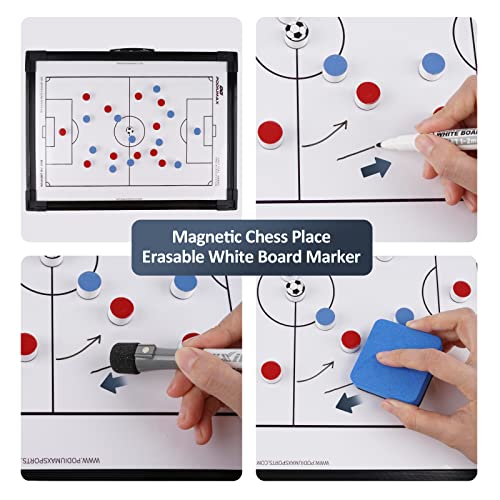 Podiumax Large Magnetic Soccer Dry Erase Coach Board Kit With Pen, Ereaser And Marker Pieces, 16" X 12", Stand Up Tactic Strategy Board, Two Sides, For Lineup Coaching #TOP2
