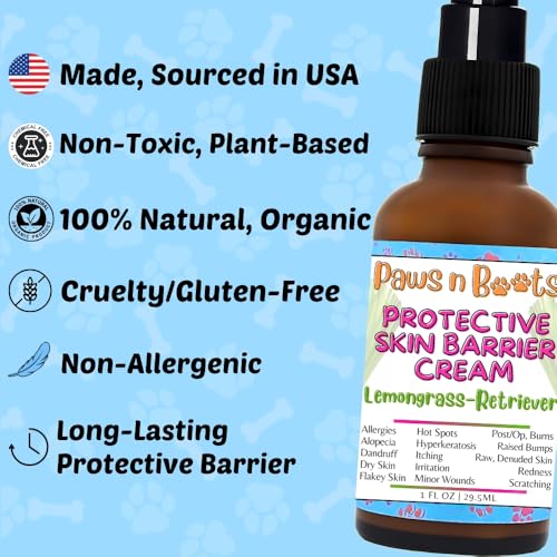 Image of Protective Skin Barrier Cream Best Itchy Skin Relief for Dogs. Holistic Treatment, 100% Natural. Fast-Drying, Mess-Free, No Distractions. Relieves Itching, Hot Spots, Paw-Licking Lemon grass-Retriever