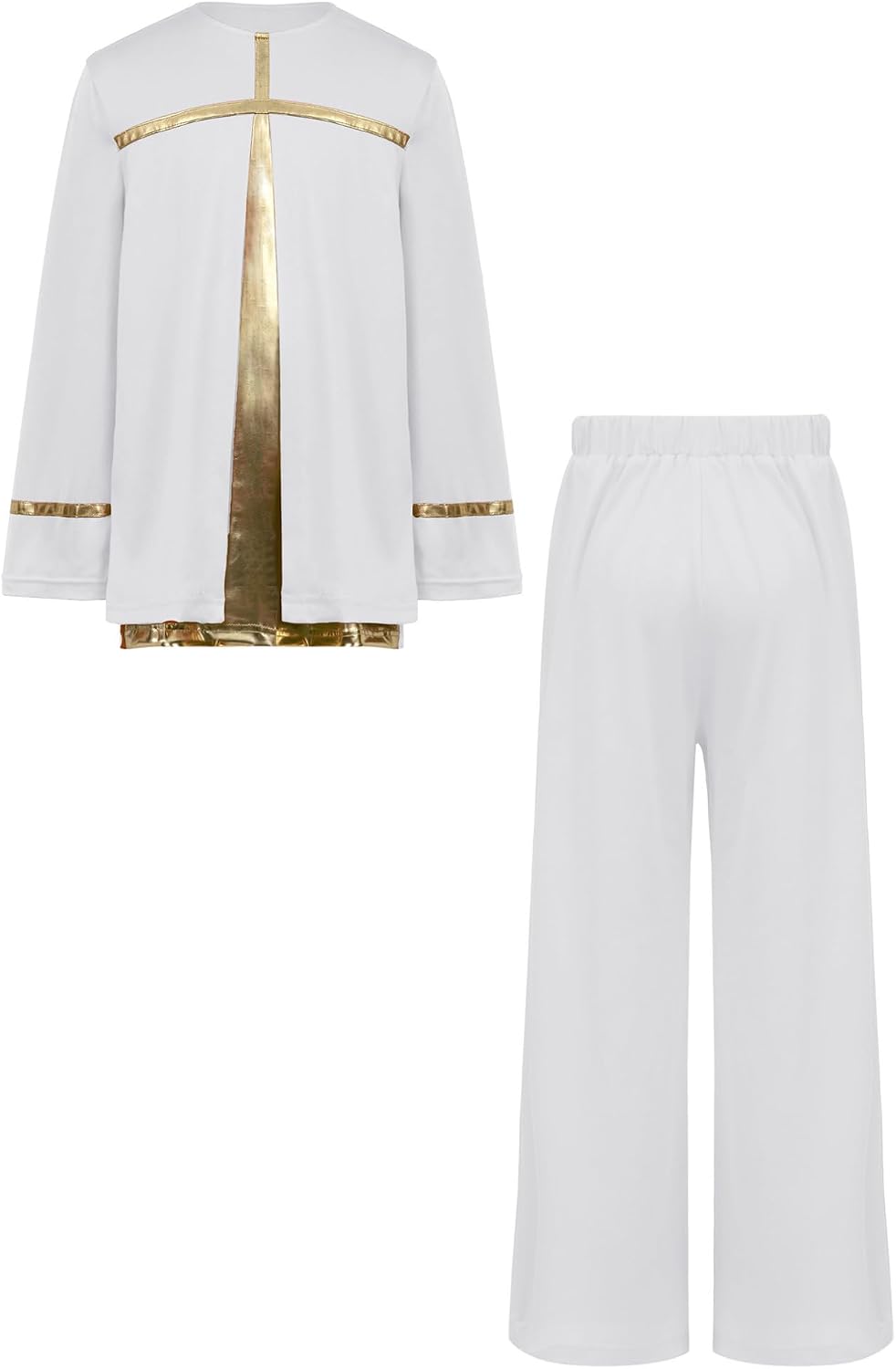 ranrann Kids Boys Church Praise Dance Outfit Metallic Cross Liturgical Worship Pullover Top with Wide Leg Pants