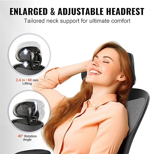 Image of VEVOR Ergonomic Office Chair, Adjustable Lumbar Support and Headrest, Home Desk Chair with Flip-up Armrest, 90-128 Tilt Rocking and Thickened Seat, Mesh Computer Chair for All Day Comfortable Sitting