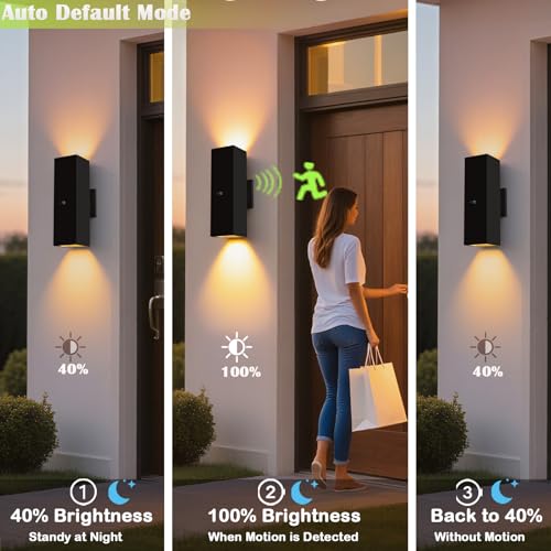 Image of rosykite Motion Sensor Outdoor Wall Lights, Dusk to Dawn Exterior Wall Mount Light Fixtures with 3 Modes, Waterproof Up Down Porch Lights for House, Garage, Patio, Entryway, Matte Black