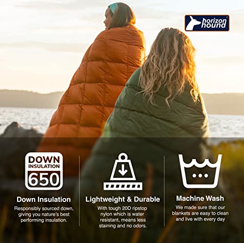Horizon Hound Down Camping Blanket - Trek, Green Travel Blanket | Sustainable Insulated Down | Lightweight & Warm Quilt For Camping, Stadium, Hiking & Festival | Water Resistant, Packable & Compact #TOP1