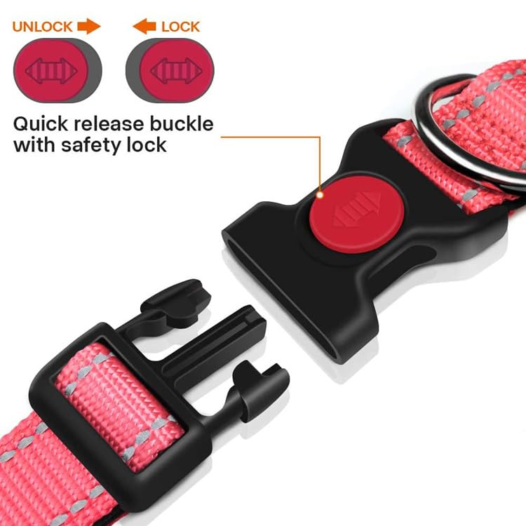 JESATA Reflective Dog Collar with Safety Locking Buckle, Balck, M (35-47cm) - Image 2