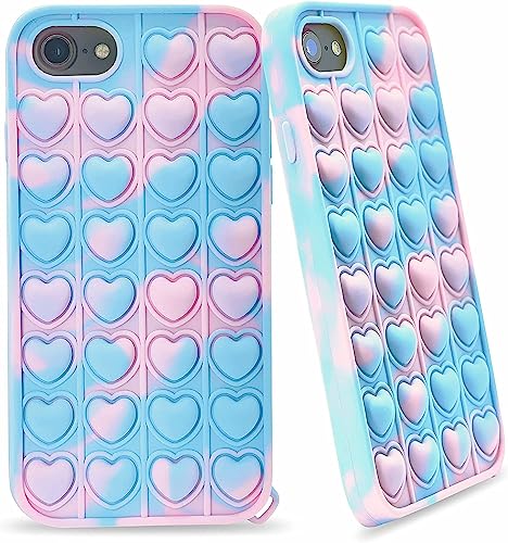DoEasy iPhone 6s 7 8 SE2020 Hearts Poppet Phone Case, Pop iPhone 7 Silicone Case Blue, iPhone 6s 7 8 SE2020 Fidget Case, Autism Anxiety Stress Reliever Toy Shockproof Phone Case for Girls
