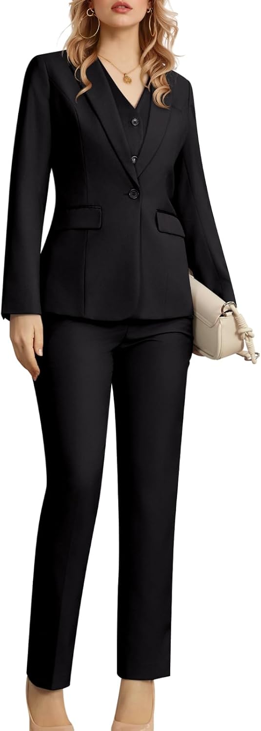 Women's 3 Piece Suit Lady Business Casual Office One Button Slim Fit Blazer Jacket Vest Pants Set - Image 2