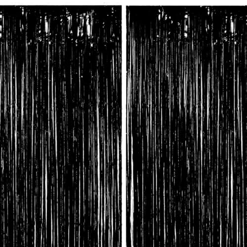 Jonami 2 Rideau Métallique Tinsel Noir, Rideaux à Franges en Aluminium, Toile de Fond pour Photos de Fête Pink, Decoration Anniversaire