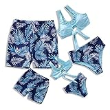 IFFEI Family Matching Swimsuits Two Pieces Bikini Reversible Coniferous Print Beachwear Women M Blue