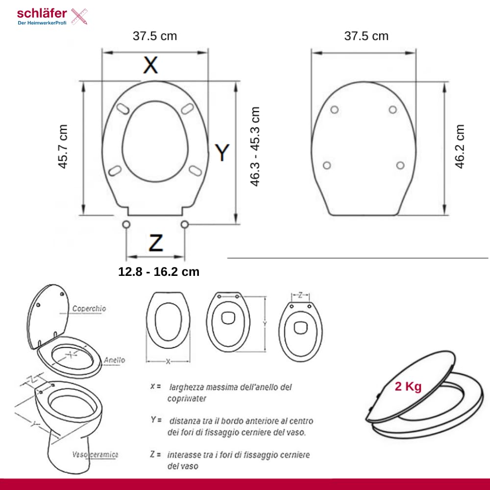 Schläfer 4633101 | Copriwater Universale Sedile Wc, Coprivaso in Thermoplast, Copri Wc Termoplasico con Cerniere Regolabili. Colore Bianco Lucido