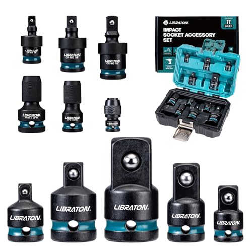 LIBRATON Impact Socket Adapter and Reducer Set 11PCS, Socket Adapter Reducers, Swivel Socket Adapters, Impact to 1/4 Hex Converters, Impact Wrench Adapters for Automotive Repair, with Blow Molded Box