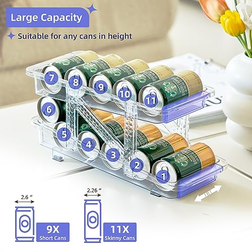 Soda Can Dispenser Organizer for Refrigerator and Pop Can Holders Drink Storage Wide Adjustable (2-Pack Clear)