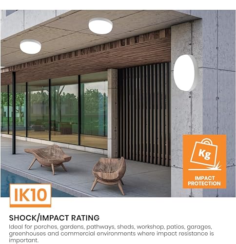 Image of OLIPS LED Bulkhead Light IP54 Waterproof Indoor /Outdoor Wall & Ceiling Light - Weatherproof, Shock Proof, Slim Plastic Surface-Mounted Fixture (12 WATT Round (Cool White), 3)