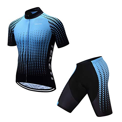 Shenshan Men's Summer Short Sleeve Cycling Set MTB Bike Clothing Bicycle Jerseys Bib Shorts Suit Gradient Blue 4XL