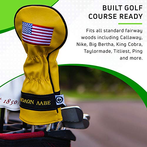 Pins & Aces Golf Co. Don’t Tread On Me Premium Driver Headcover - Quality Leather, Hand-Made 1 Wood Head Cover - Style And Customize Your Golf Bag - Tour Inspired, American, Patriotic Classic Design #TOP5