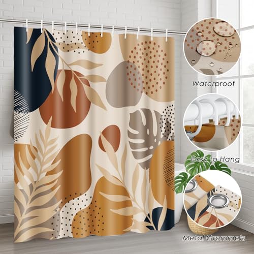 ArtSocket Beige Bathroom Set with Shower Curtain and Rugs and Accessories, Boho Flower Floral Tropical Shower Curtain, Geometric Bathroom Decor 4 Pcs by ArtSocket - Image 6