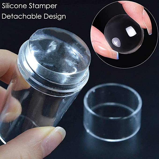 TINY DEAL Nail Stamping Head with A Lid Big Scraper Silicone Polish Printing Nail Art Stamp for Girl's (Transparent) (Pack of 1) 4