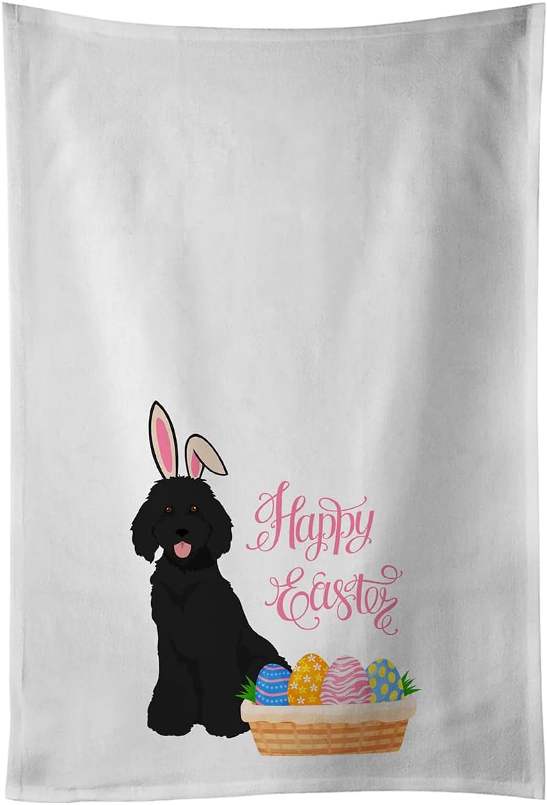 Caroline's Treasures WDK5072WTKT Standard Black Poodle Easter White Kitchen Towel Set of 2 Dish Towels Decorative Bathroom Hand Towel for Hand, Face, Hair, Yoga, Tea, Dishcloth, 19 X 25, White