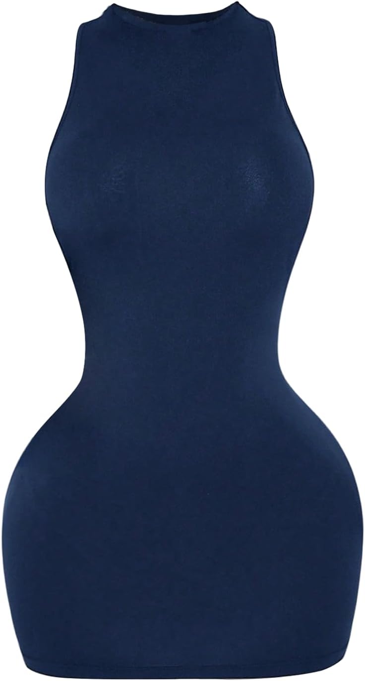 Women's Backless Bodycon Mini Dress Crew Neck Sleeveless Cocktail Party Club Dresses