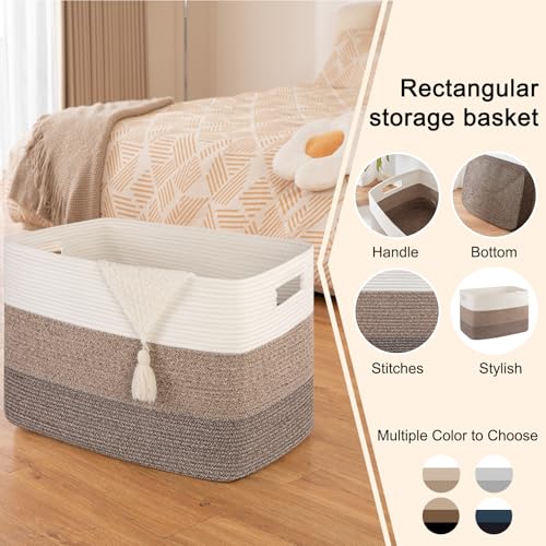 Image of OIAHOMY 108L Large Cotton Rope Basket, Rectangle Woven Baskets for Storage, Nursery Blanket Storage Living Room, Toy Basket with Handle-25 inchx16 inchx16 inch-Gradient Dark Brown