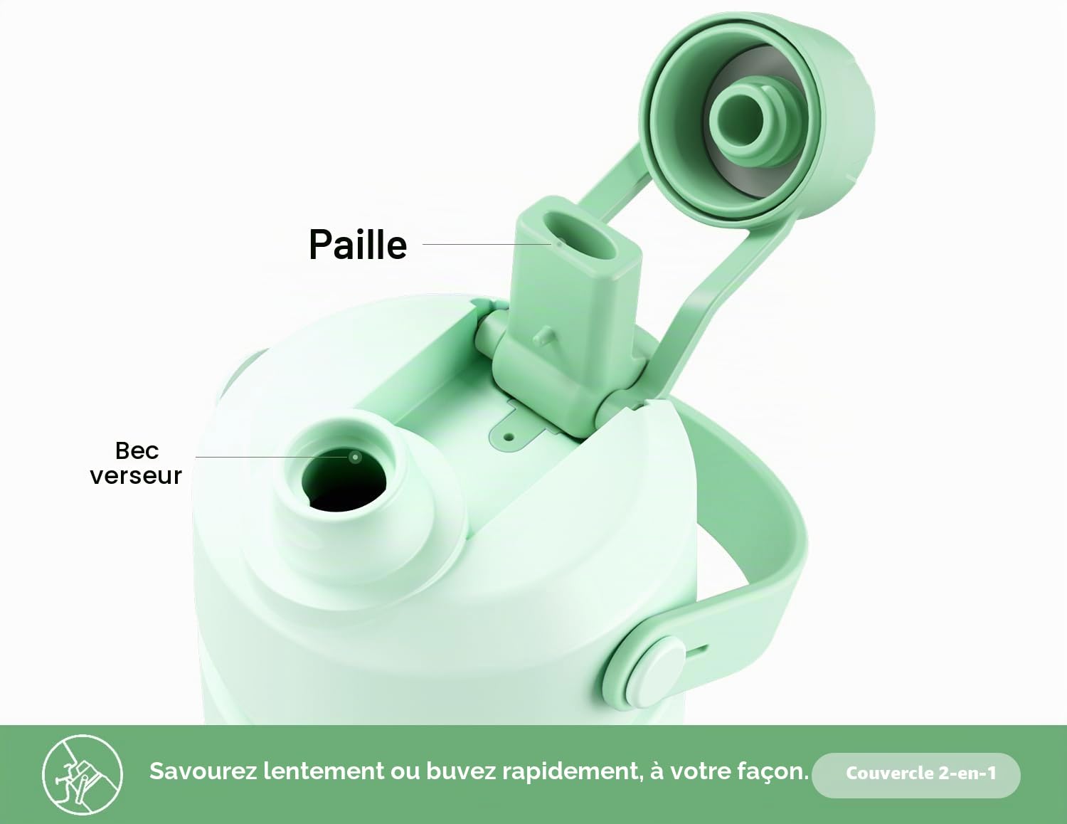 POWCAN Bouteille d'eau isotherme de 760 ml avec paille 2 en 1 et couvercle à bec verseur, garde au froid 24 h, anti-fuite, sans BPA, bouteille d'eau à double paroi en acier inoxydable pour sport, gym,