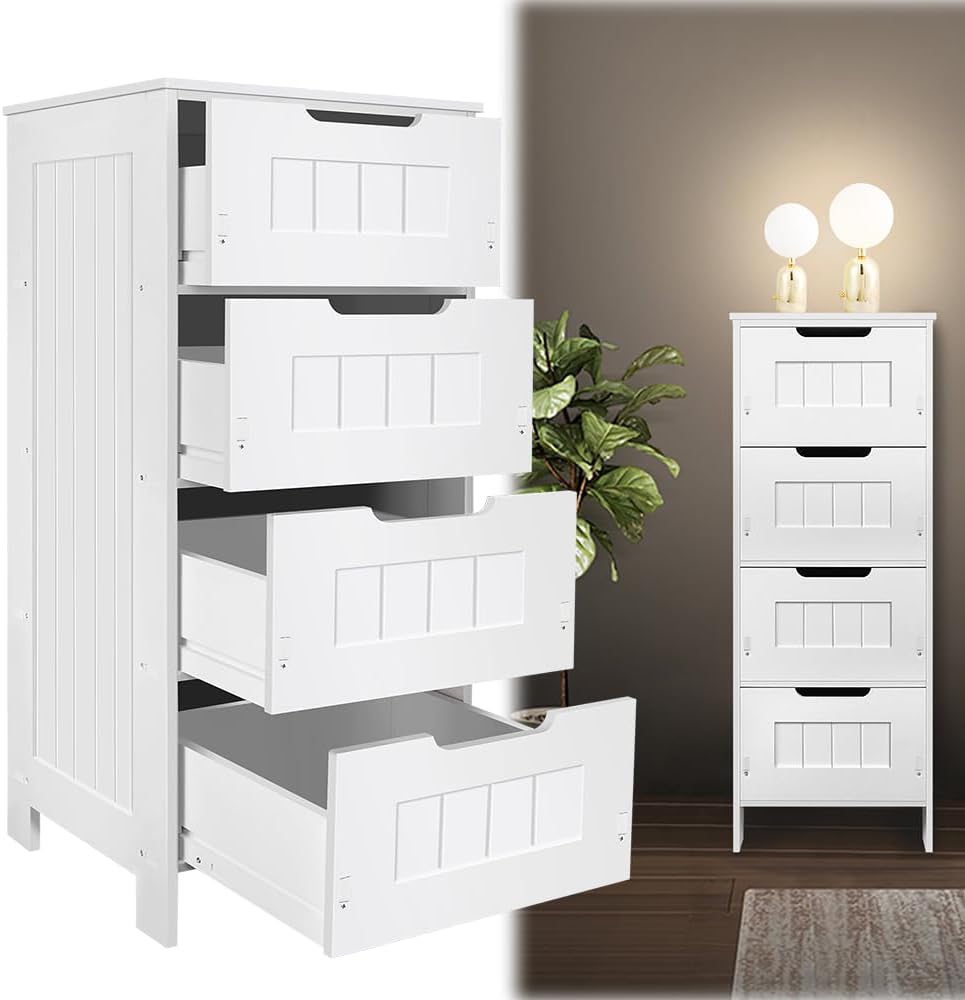 Bathroom Drawers 4 Drawer Storage Unit, White Bathroom Floor Cabinet ...
