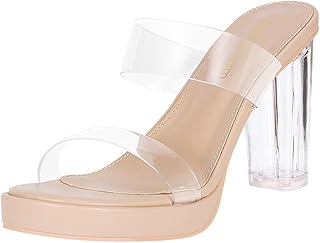 Women's Platform Heels Clear Chunky Block Heeled Sandals Open Toe Two Strap Slip On Block High Heel Sandal Dress Dancing Sandals Daily Work Party Shoes