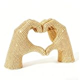 OWADAR Sparkling Beaded Gold Heart Hands Statue, Love Finger Sculpture for Home Decor, Modern Aesthetic Figurine Shelf Decor for Living Room Office Desktop Bookshelf Ornament, Wedding (Gold)