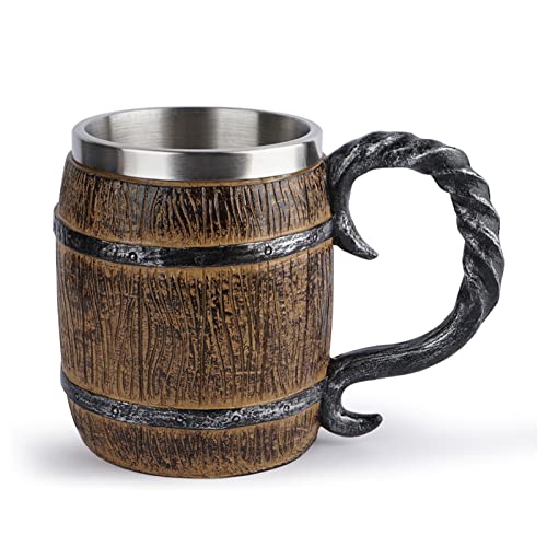 MODGAL Taza vikinga - Cerveza vikinga Antigua 450 ml - Copa Acero Inoxidable Medieval simulación Estilo Madera Drinkware Cerveza Stein Tankard Capacidad para decoración Bar