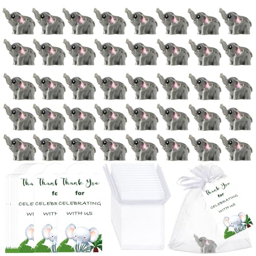KQDFRSWEW 40 Sets Small Resin Elephant Figurines Baby Shower Guest Gift Ideas for Girls Miniature with 40 Organza Bags and 40 Thank You Tags for Wedding Bridal Shower Gender Reveal Favors Return Gift