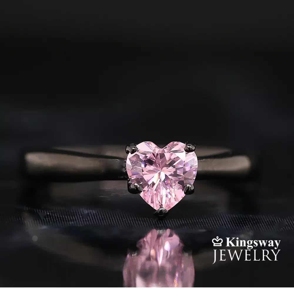 Black Plated Pink Camo Wedding Ring Set - Pink Heart Engagement Rings - Stainless Steel Wedding Ring - Bridal Engagement Set - Hypoallergenic