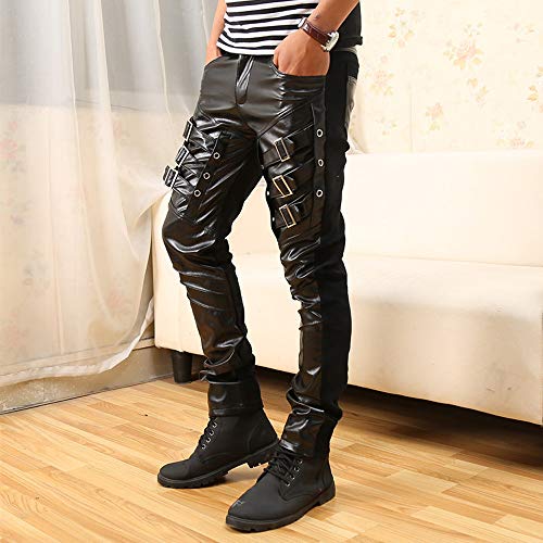 Men Fitted PU Faux Leather Jeans Biker Pants Punk Style4