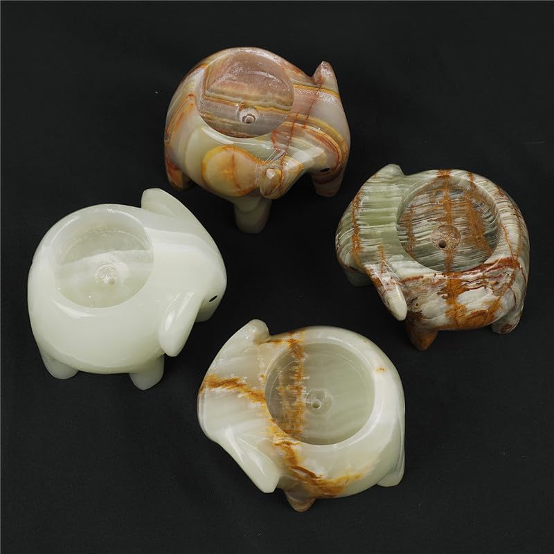 Handcrafted Marble Elephant Tealight Candle Holder & Incense Burner – Natural Stone Decor, Polished Marble Elephant Shaped Home Accent