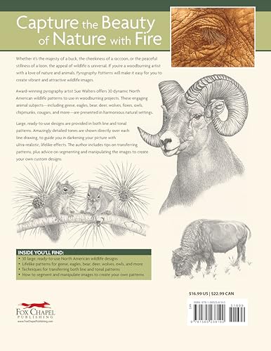 Pyrography Patterns: Basic Techniques and 30 Wildlife Designs for Woodburning (Fox Chapel Publishing) Large, Ready-to-Use Patterns, Both Line and Tonal, plus Tips & Advice from Artist Sue Walters - Image 2