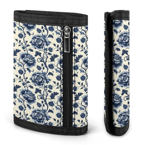 Retro Blue Flowers Print Wallet for Men, 8 Credit Card Holder Slim Minimalist Front Pocket Small Mens Bifold Wallets2