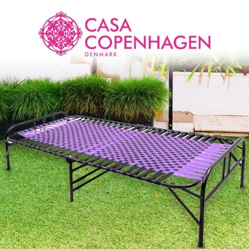 Image of Casa Copenhagen, Portable Single Folding Bed Heavy Duty Metal Cot Khat for Sleeping Bed Space Saving Design Sturdy Synthetic Niwar feet - Purple & Black