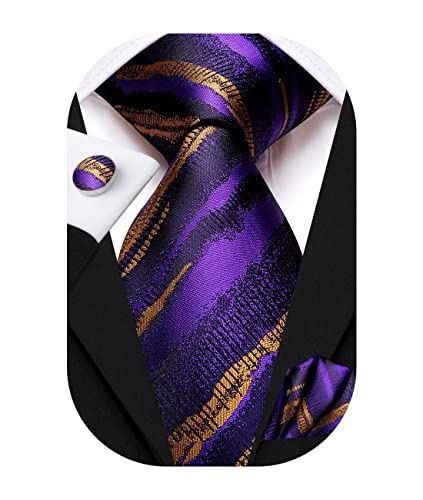 Image of Hi-Tie Silk Ties for Men Plaid Paisley Striped Necktie Pocket Square Cufflinks Set Formal Business