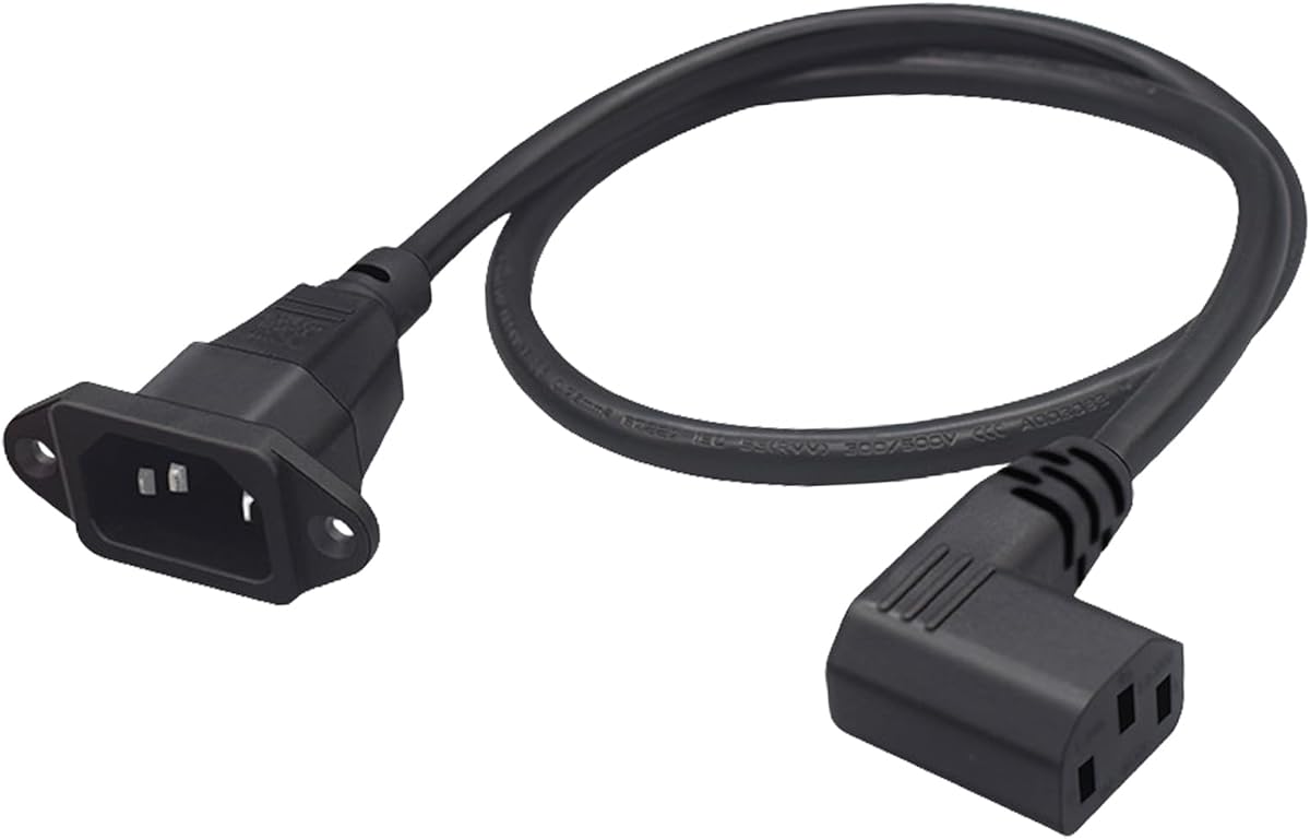 JSADZKJ90 Degree IEC320 C13to C14 Panel Mount Power Cable Left Angle C13 Female to C 14 Male Power Supply Extension Cord C14 to C 13 Power Plug Converter Adapter for Monitors Computers 0.6m